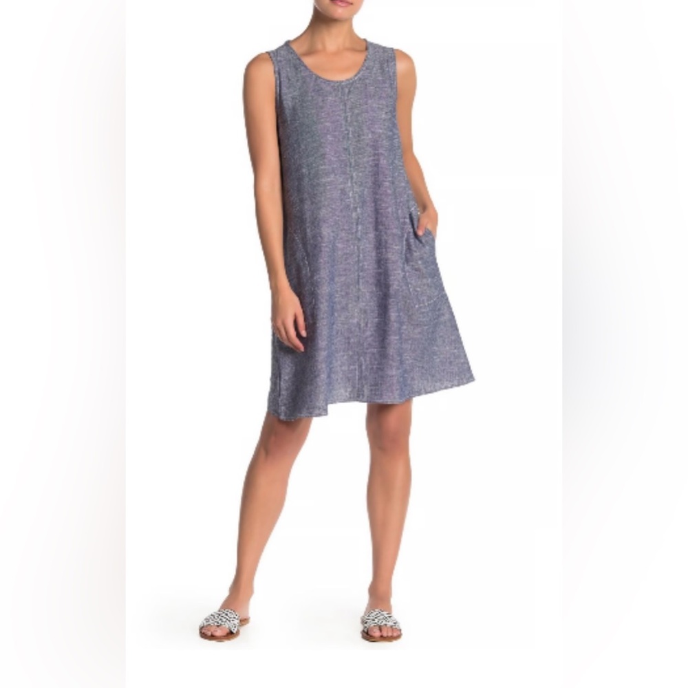 Max Studio Blue/grey Sleeveless Linen Blend Dress‎ - Size Large